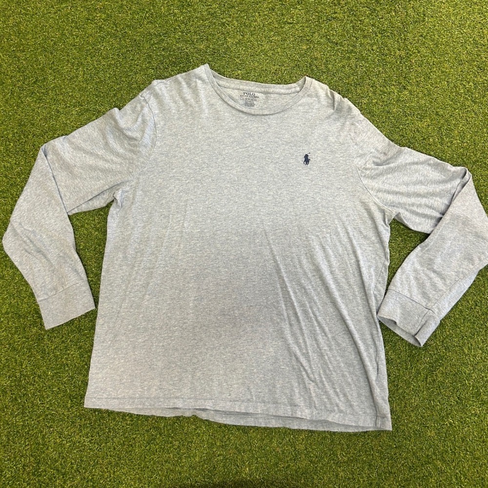 Polo Ralph Lauren Mens Long Sleeve T-Shirt Light Blue Heather Custom Fit XL